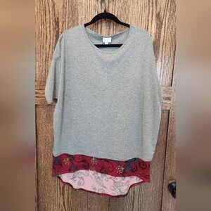 LuLaRoe Grey And Maroon Patterned Hem Irma Tunic